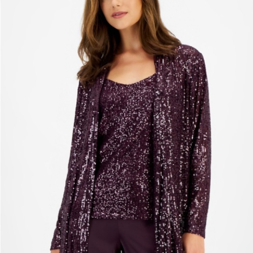 NWT Anne Klein Deep Purple Purple Sequin Blazer Jacket Evening Wear Large